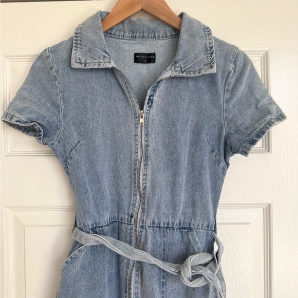 Whitefox Misbehave Denim Jean Mini Dress With Belt Light Blue XS - Picture 5 of 5